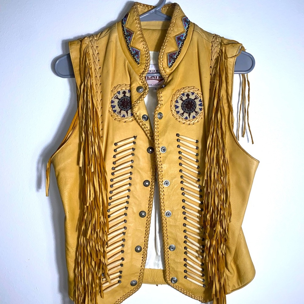 Vintage Diamond Leathers western twisted fringe beaded vest